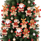 12pcs Festive Christmas Tree Ornaments - Santa, Snowman, Reindeer & Bear Figures with Red & White Scarves, Golden Balls & Red Bows - Perfect for Holiday Decor, Christmas Decorations House Of Avana