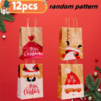 12pcs Festive Kraft Paper Tote Bags with Handles - Assorted Holiday Designs (Santa, Reindeer, Snowman, Christmas Tree) - Durable & Portable for Gift Wrapping, Party Favors, and Holiday Decorations, Christmas Decorations, Pape House Of Avana