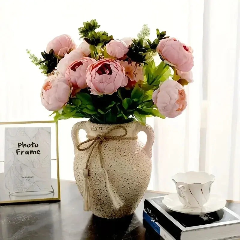 13 Branches Elegant Realistic Peony Silk Flower, Champagne Color - Lifelike Floral Decoration for Home... - House Of Avana