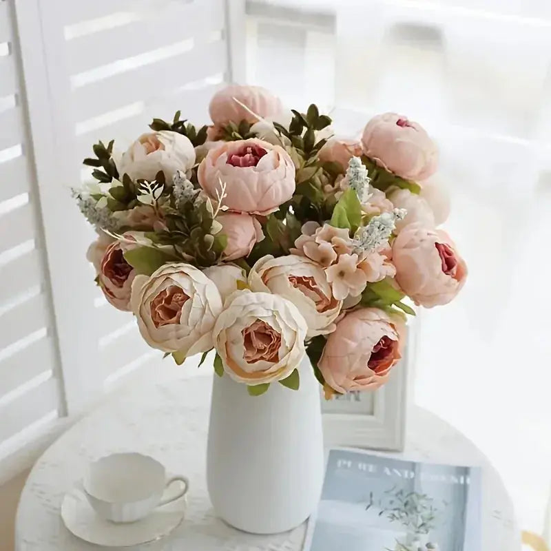 13 Branches Elegant Realistic Peony Silk Flower, Champagne Color - Lifelike Floral Decoration for Home... - House Of Avana