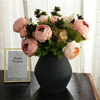 13 Branches Elegant Realistic Peony Silk Flower, Champagne Color - Lifelike Floral Decoration for Home... - House Of Avana