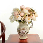 13 Branches Elegant Realistic Peony Silk Flower, Champagne Color - Lifelike Floral Decoration for Home... - House Of Avana
