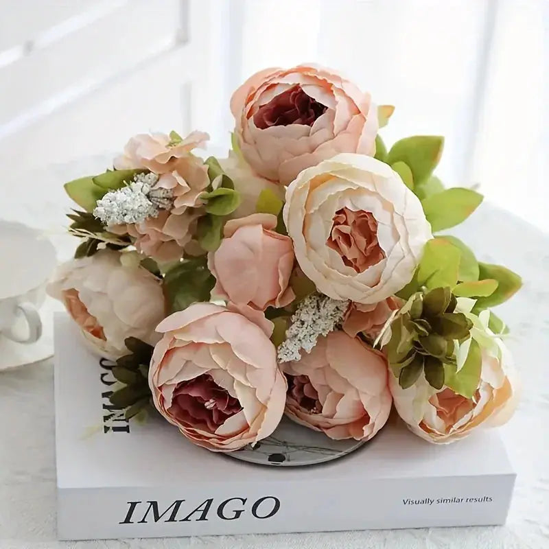 13 Branches Elegant Realistic Peony Silk Flower, Champagne Color - Lifelike Floral Decoration for Home... - House Of Avana