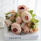13 Branches Elegant Realistic Peony Silk Flower, Champagne Color - Lifelike Floral Decoration for Home... - House Of Avana