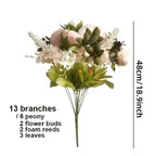 13 Branches Elegant Realistic Peony Silk Flower, Champagne Color - Lifelike Floral Decoration for Home... - House Of Avana