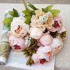 13 Branches Elegant Realistic Peony Silk Flower, Champagne Color - Lifelike Floral Decoration for Home... - House Of Avana