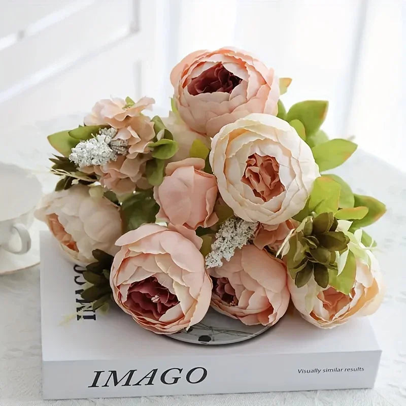 13 Branches Elegant Realistic Peony Silk Flower, Champagne Color - Lifelike Floral Decoration for Home... - House Of Avana