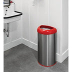 13-Gallon Stainless Steel Trash Can with Red Open Top