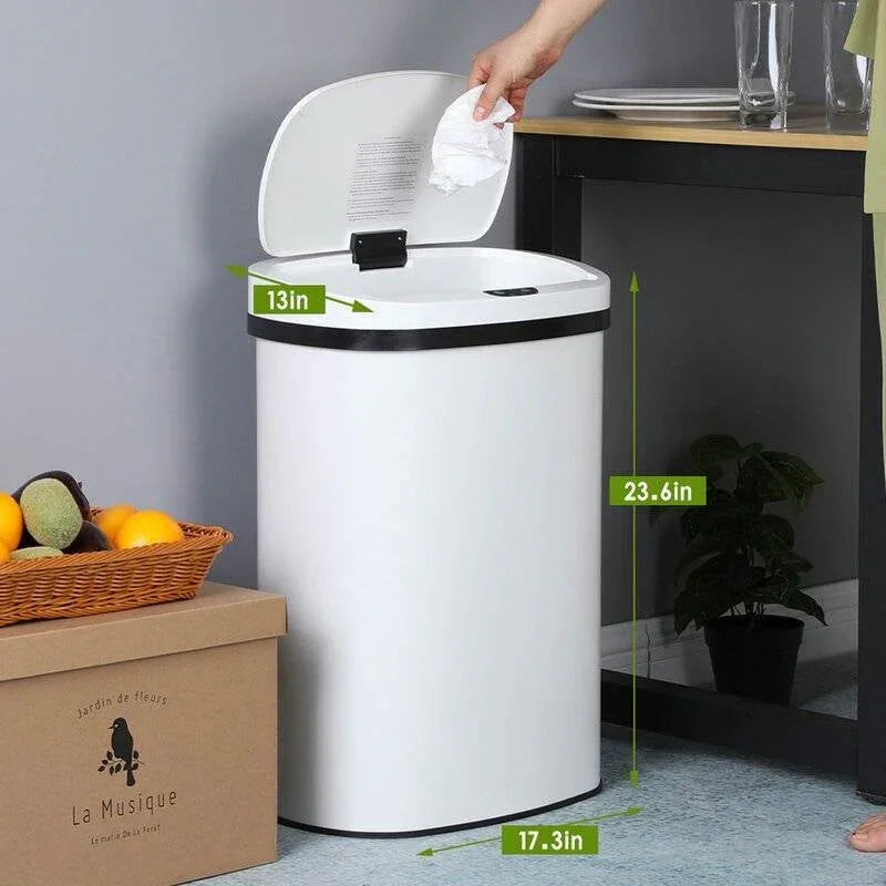 13 gL Stainless Steel Motion Sensor Trash Can White