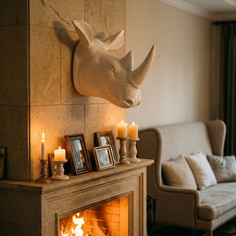 [2D Flat] Rhino Wall Hanging | Classic European Style Animal Wall Decor, Plastic, Wall Mount, Suitable for Home Office