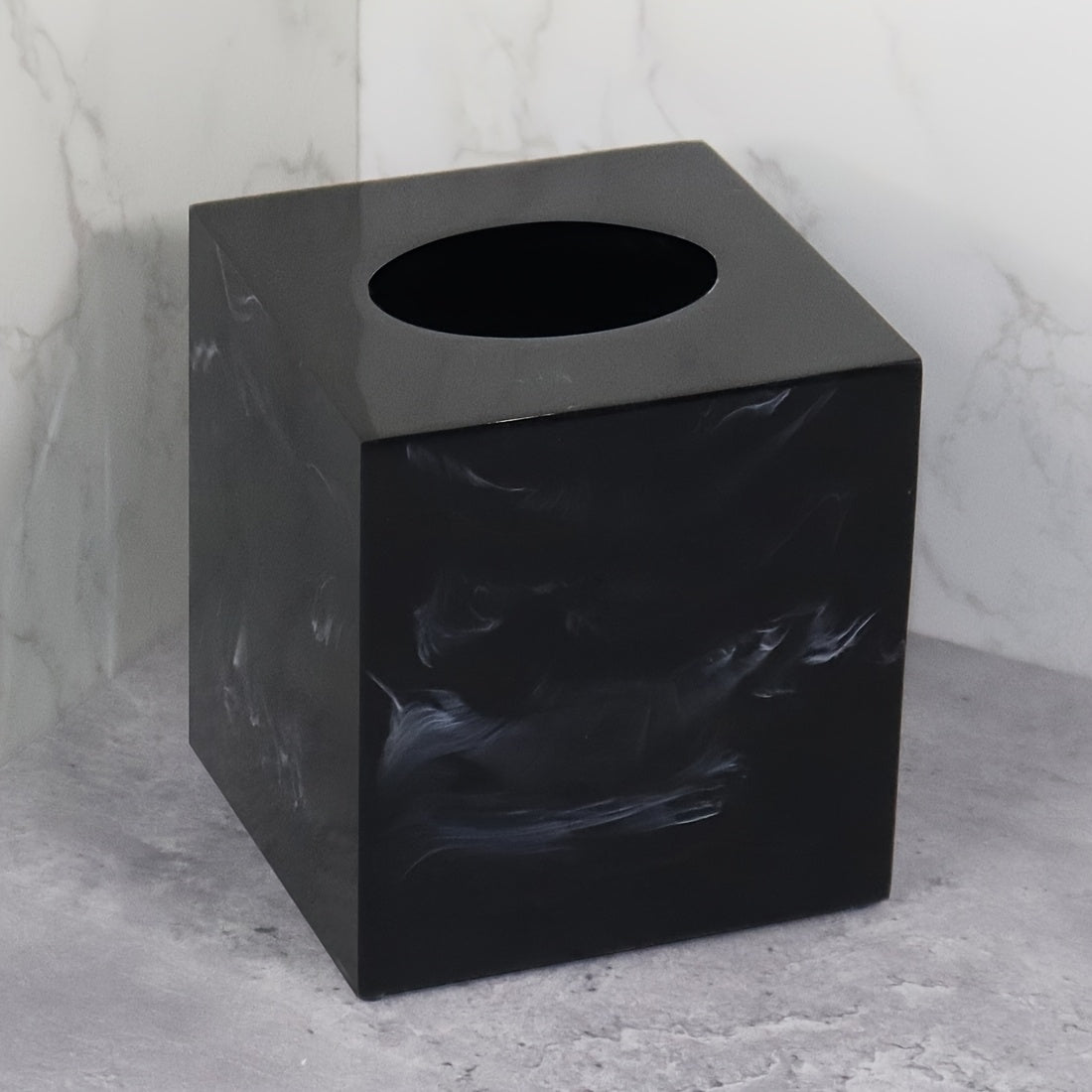 Resin Marble Pattern Tissue Box, Suitable for Hand Towels, Toilet Paper Rolls, etc., Can Be Placed in Bathroom, Living Room, Vanity Square Tissue Holder, Black Imitation Marble, White Imitation Marble House Of Avana