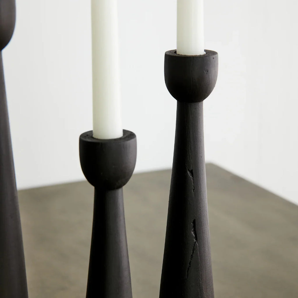 Tapered Candlestick Holder Pine Wood Cognac, Espresso, Natural Kanju Interiors