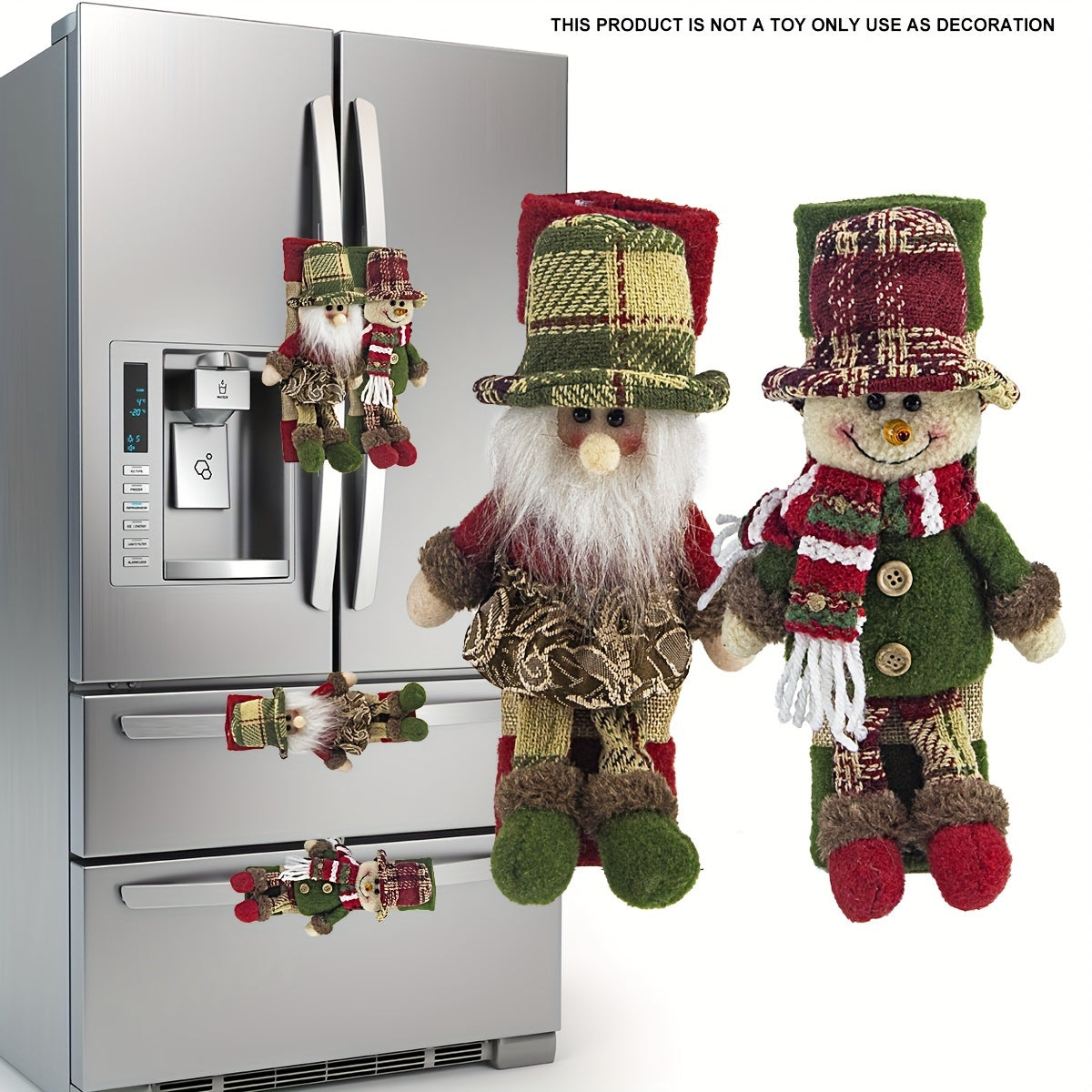 2-Pack Christmas Refrigerator Door Handle Covers, Vintage Plaid Fabric Santa & Snowman Kitchen Appliance Handle Covers, Polyester Non-Electric Festive Decor for Fridge, Microwave, Dishwasher - Universal Holiday Anniversary Pa House Of Avana