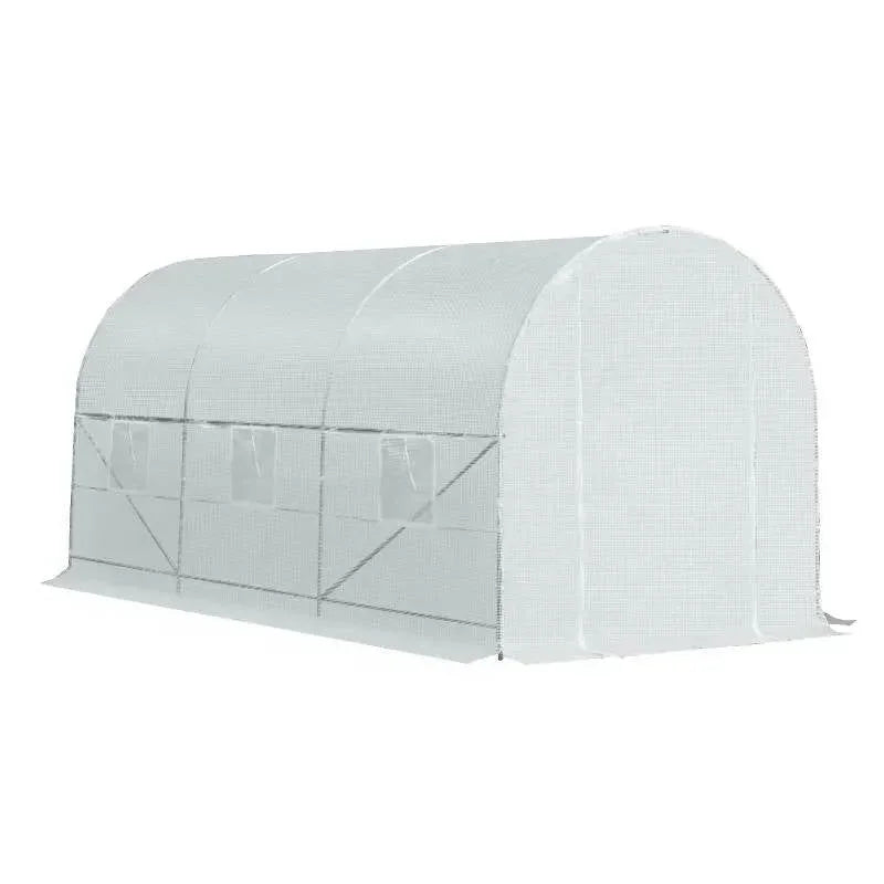 14.7 Ft x 6.5 Ft Outdoor Greenhouse w/ Heavy Duty Steel Frame and White PE Cover