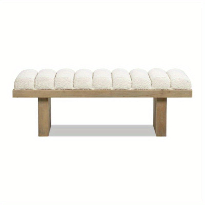 Bella 52 Upholstered Modern Acnt Bench, Ivory White Boucle House Of Avana