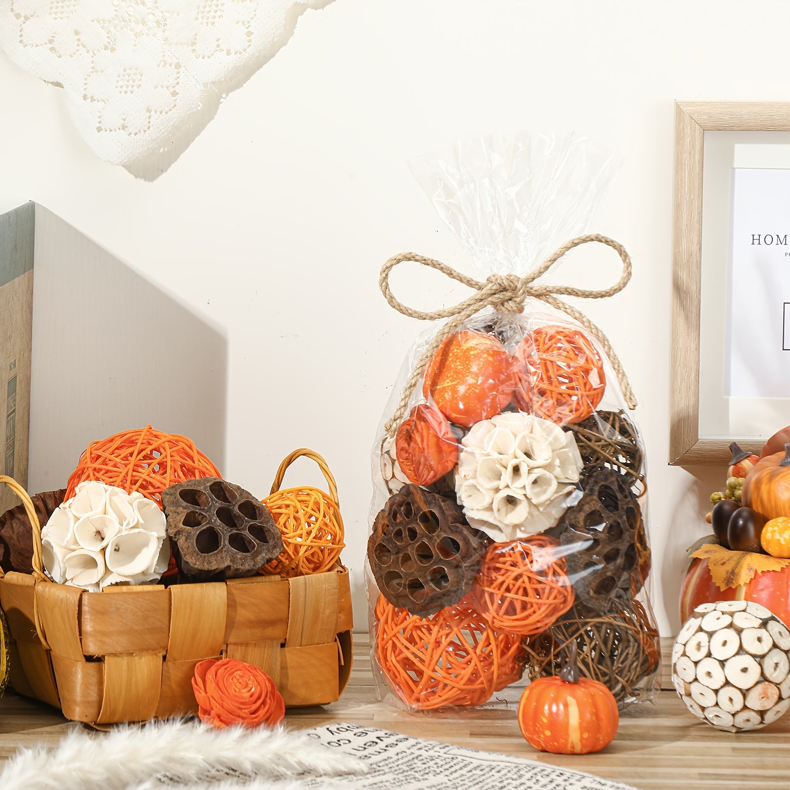 2 Pack Natural Rattan & Wicker Balls - Assorted Spherical Decorative Bowl Fillers for Home Centerpieces, Christmas Tabletop Decor, Living Room Accents, No Container Included, Christmas Decorations, Rustic Charm, Handcrafted L House Of Avana