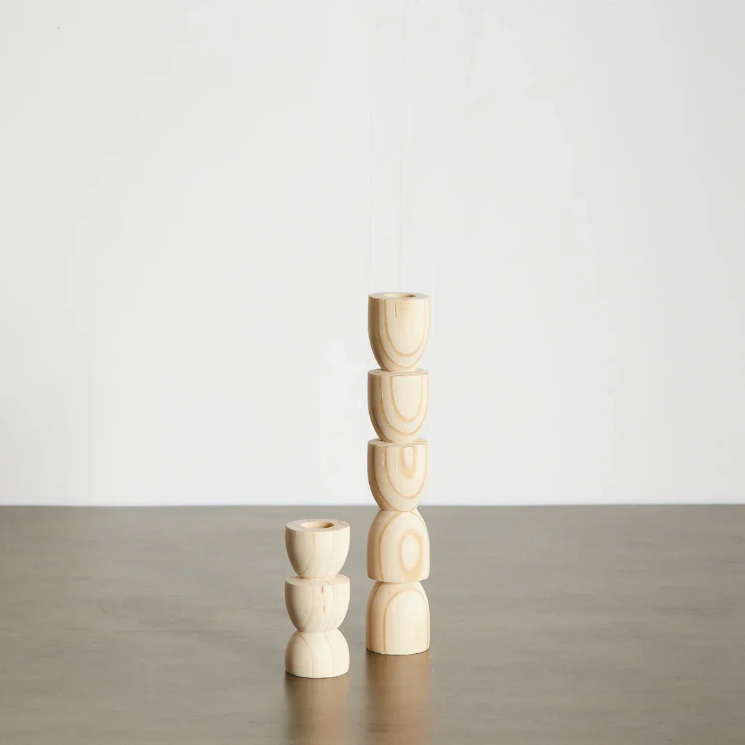 Totem Pine Wood Taper Candlestick Holder Kanju Interiors