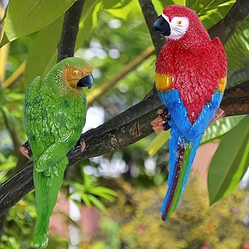 2pcs Art Deco Resin Parrot Sculptures - 12-Inch Lifelike Macaw Statues, Vibrant Green & Red Tropical Bird Wall Decor for Garden, Lawn, Tree, Outdoor Wedding Decoration, Wall-Mounted No Battery Needed, Garden Art | Detailed Fe House Of Avana