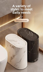 [14L Marble Trash Bin] Compact 14L/3.7gal Marble and Wood Grain Plastic Corner Trash Bin with Lid | Square Odor-Sealing Design, No Electricity Needed for Toilet, Hotel, Homestay, Kitchen, Living Room House Of Avana