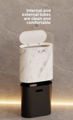 [14L Marble Trash Bin] Compact 14L/3.7gal Marble and Wood Grain Plastic Corner Trash Bin with Lid | Square Odor-Sealing Design, No Electricity Needed for Toilet, Hotel, Homestay, Kitchen, Living Room House Of Avana