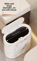 [14L Marble Trash Bin] Compact 14L/3.7gal Marble and Wood Grain Plastic Corner Trash Bin with Lid | Square Odor-Sealing Design, No Electricity Needed for Toilet, Hotel, Homestay, Kitchen, Living Room House Of Avana