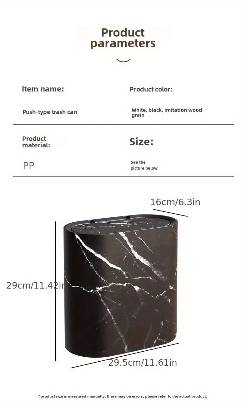 [14L Marble Trash Bin] Compact 14L/3.7gal Marble and Wood Grain Plastic Corner Trash Bin with Lid | Square Odor-Sealing Design, No Electricity Needed for Toilet, Hotel, Homestay, Kitchen, Living Room House Of Avana