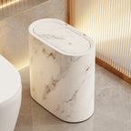[14L Marble Trash Bin] Compact 14L/3.7gal Marble and Wood Grain Plastic Corner Trash Bin with Lid | Square Odor-Sealing Design, No Electricity Needed for Toilet, Hotel, Homestay, Kitchen, Living Room House Of Avana