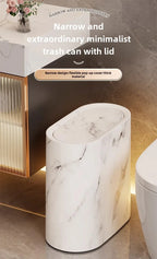 [14L Marble Trash Bin] Compact 14L/3.7gal Marble and Wood Grain Plastic Corner Trash Bin with Lid | Square Odor-Sealing Design, No Electricity Needed for Toilet, Hotel, Homestay, Kitchen, Living Room House Of Avana