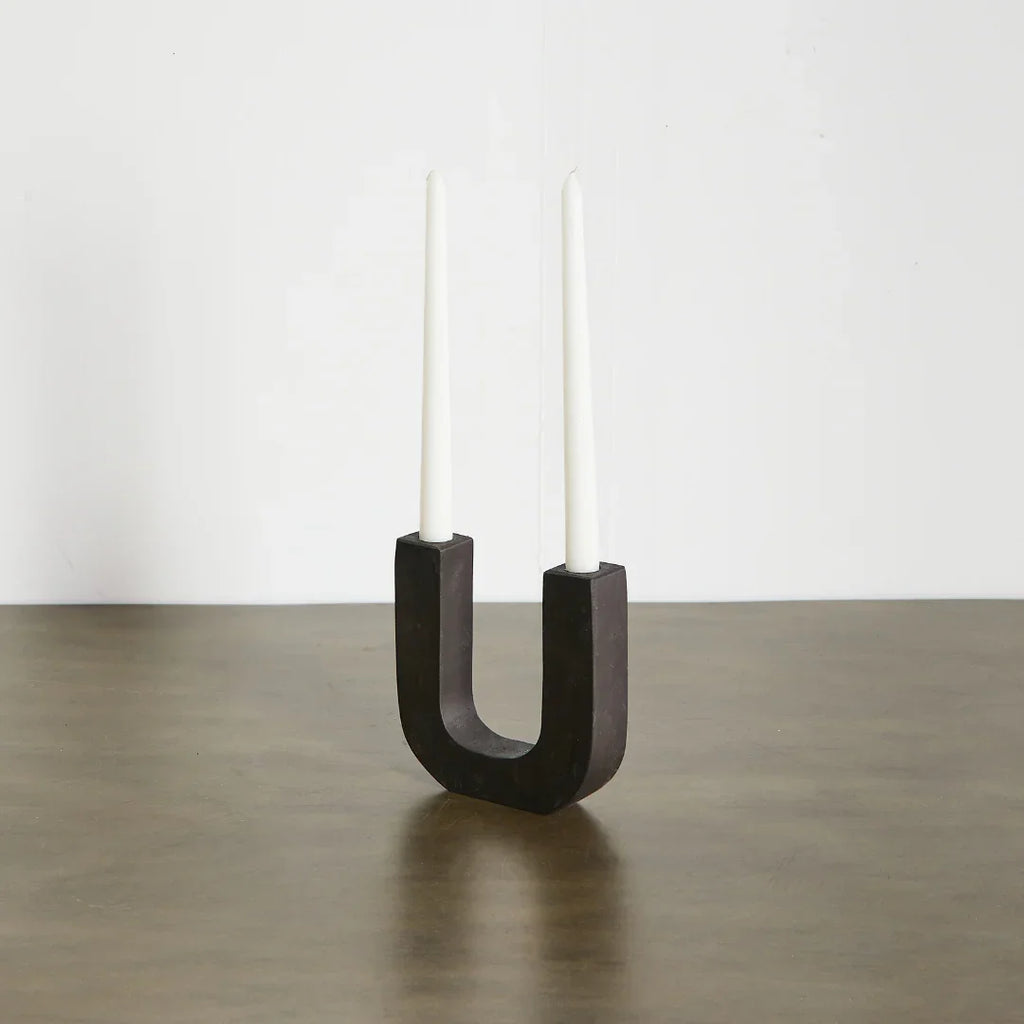 U-Shaped Wooden Double Taper Candlestick Holder Kanju Interiors