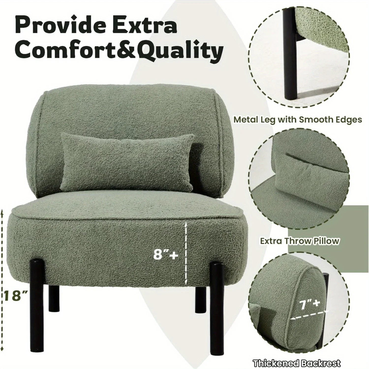 [Plush Extra Large Accent Chair] Plush Extra Large Mid Century Modern Accent Chair | Teddy Fabric Lounge Chair with Pillow, Sturdy Metal Frame (350lb) - Reading Armchair for Living Room, Bedroom & Office House Of Avana