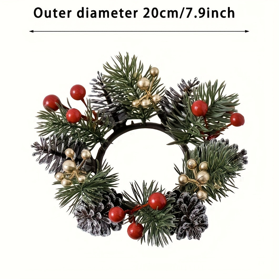 2pcs Festive Christmas Pine Cone Wreaths with Candle Holders - 20.07 cm Diameter, Durable Plastic Holiday Tabletop Decor for Home & Office, No Electricity Needed, Perfect for Christmas & Winter Celebrations, Christmas Decorat House Of Avana