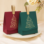 16/8 Christmas Gift Bags with Leather Handles, Red and Green Golden Foil Tree Design - Mini Paper Boxes for Cookies, Candy, Chocolate & Small Presents. Ideal Business Prep Holiday Decorations Party Favors Winter New Year's El House Of Avana