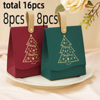 16/8 Christmas Gift Bags with Leather Handles, Red and Green Golden Foil Tree Design - Mini Paper Boxes for Cookies, Candy, Chocolate & Small Presents. Ideal Business Prep Holiday Decorations Party Favors Winter New Year's El House Of Avana
