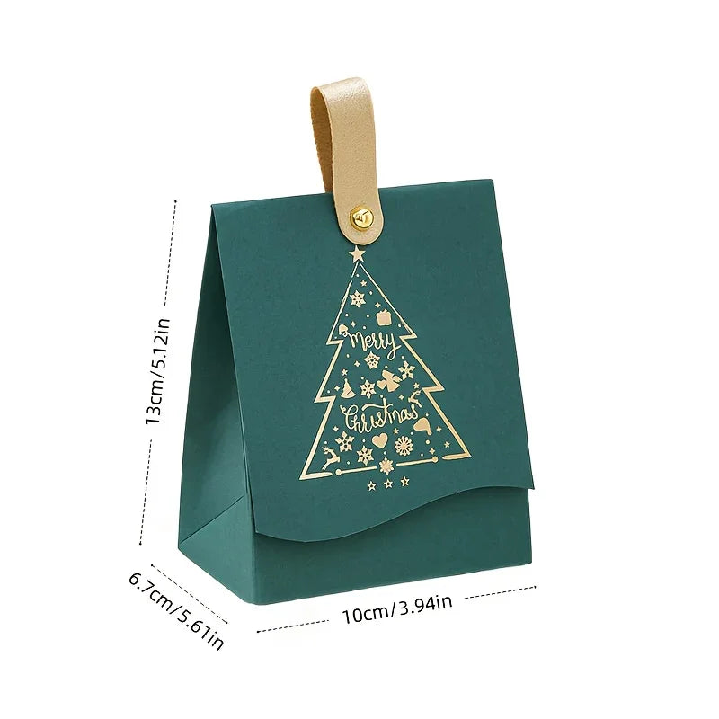 16/8 Christmas Gift Bags with Leather Handles, Red and Green Golden Foil Tree Design - Mini Paper Boxes for Cookies, Candy, Chocolate & Small Presents. Ideal Business Prep Holiday Decorations Party Favors Winter New Year's El House Of Avana