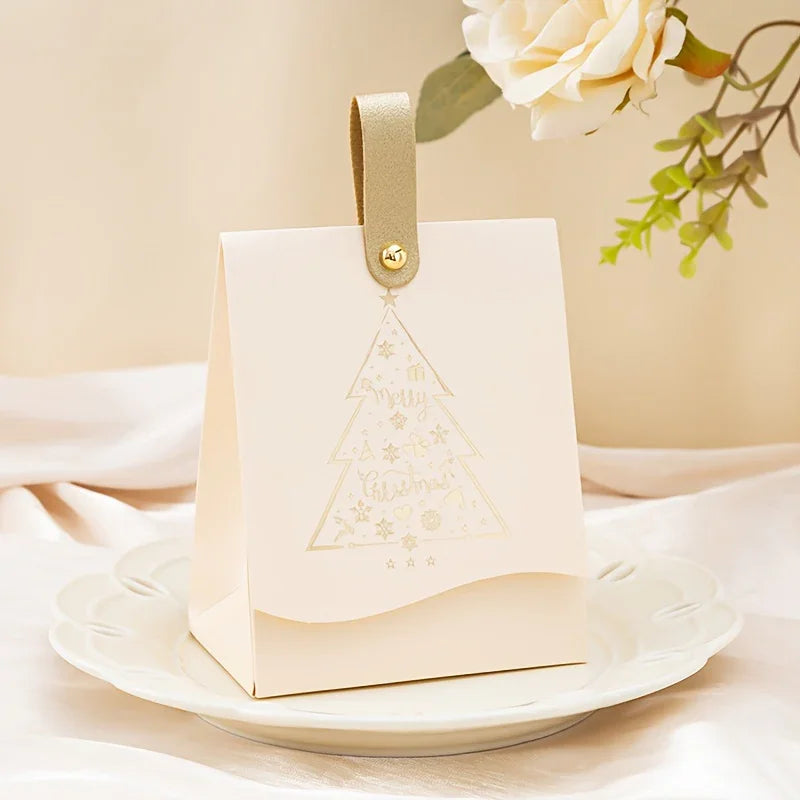 16/8 Christmas Gift Bags with Leather Handles, Red and Green Golden Foil Tree Design - Mini Paper Boxes for Cookies, Candy, Chocolate & Small Presents. Ideal Business Prep Holiday Decorations Party Favors Winter New Year's El House Of Avana