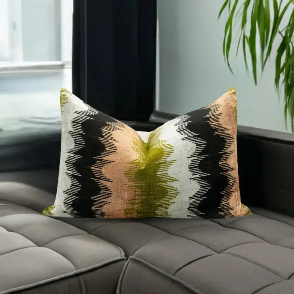 16x24 in Earthy Wave Pattern Throw Pillow Modern Beige, Green, Black & White Cushion for Versatile Home... - House Of Avana