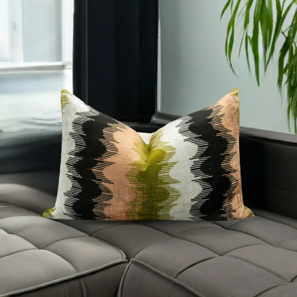 16x24 in Earthy Wave Pattern Throw Pillow Modern Beige, Green, Black & White Cushion for Versatile Home... - House Of Avana