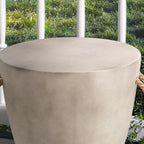Concrete Outdoor End Table, 17'' Hemp Rope Side Table, Light Gray, Farmhouse Style, Modern Art Patio Side Table, Faux Concrete Garden Stool, Christmas Holiday Decorations Side Table House Of Avana