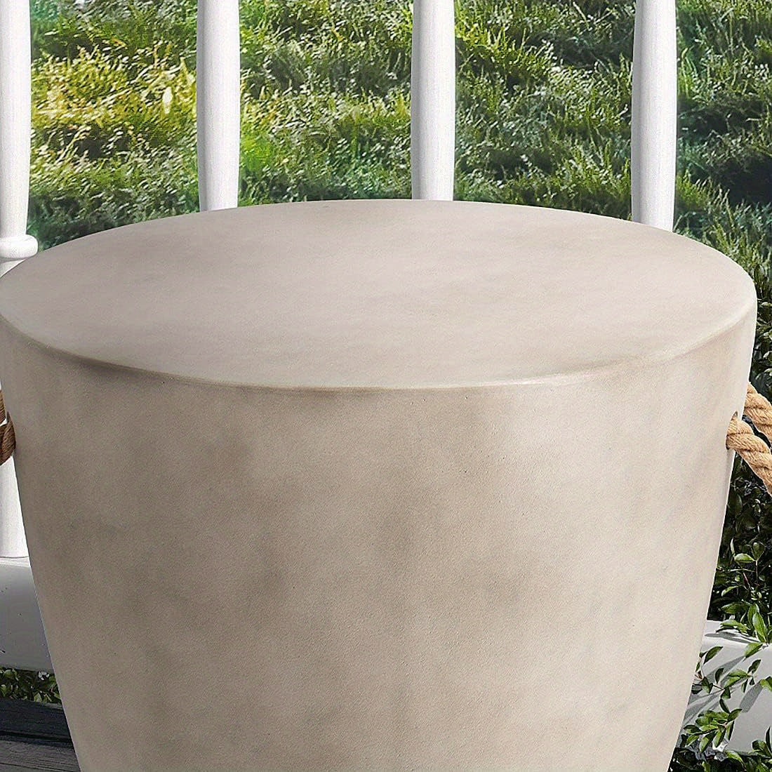 Concrete Outdoor End Table, 17'' Hemp Rope Side Table, Light Gray, Farmhouse Style, Modern Art Patio Side Table, Faux Concrete Garden Stool, Christmas Holiday Decorations Side Table House Of Avana