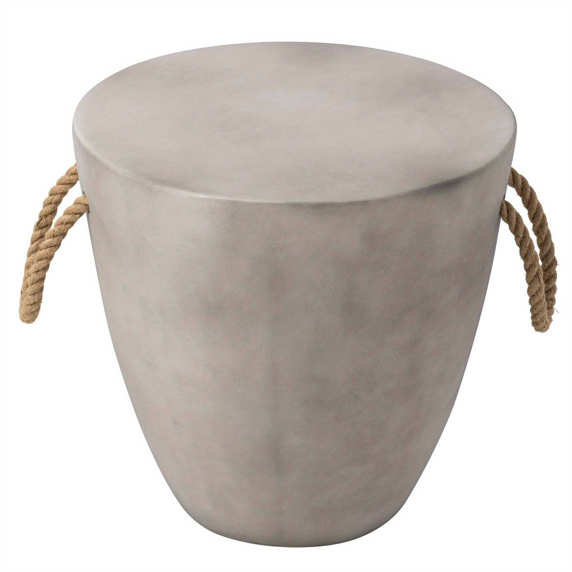 Concrete Outdoor End Table, 17'' Hemp Rope Side Table, Light Gray, Farmhouse Style, Modern Art Patio Side Table, Faux Concrete Garden Stool, Christmas Holiday Decorations Side Table House Of Avana