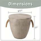 Concrete Outdoor End Table, 17'' Hemp Rope Side Table, Light Gray, Farmhouse Style, Modern Art Patio Side Table, Faux Concrete Garden Stool, Christmas Holiday Decorations Side Table House Of Avana