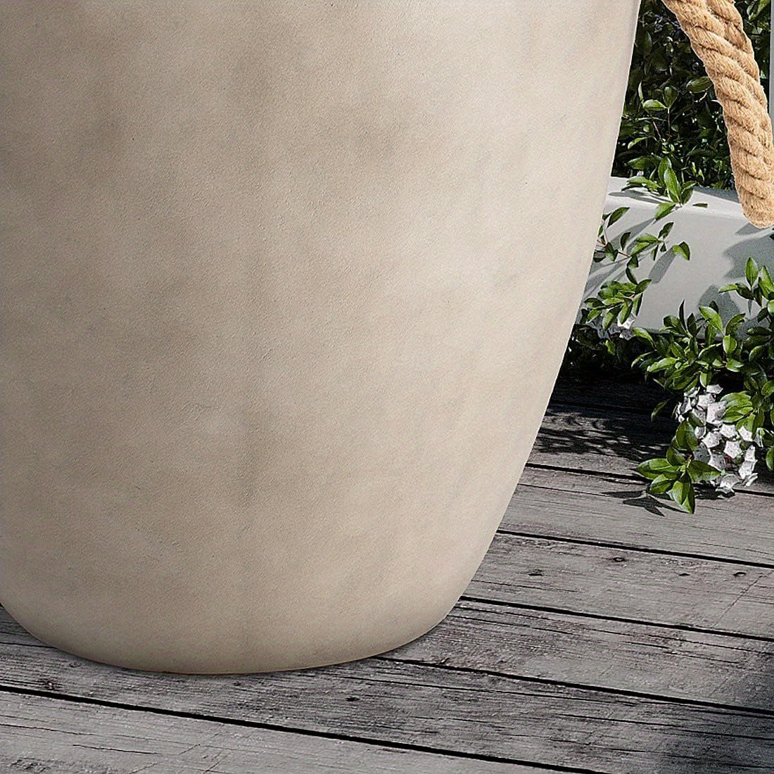 Concrete Outdoor End Table, 17'' Hemp Rope Side Table, Light Gray, Farmhouse Style, Modern Art Patio Side Table, Faux Concrete Garden Stool, Christmas Holiday Decorations Side Table House Of Avana