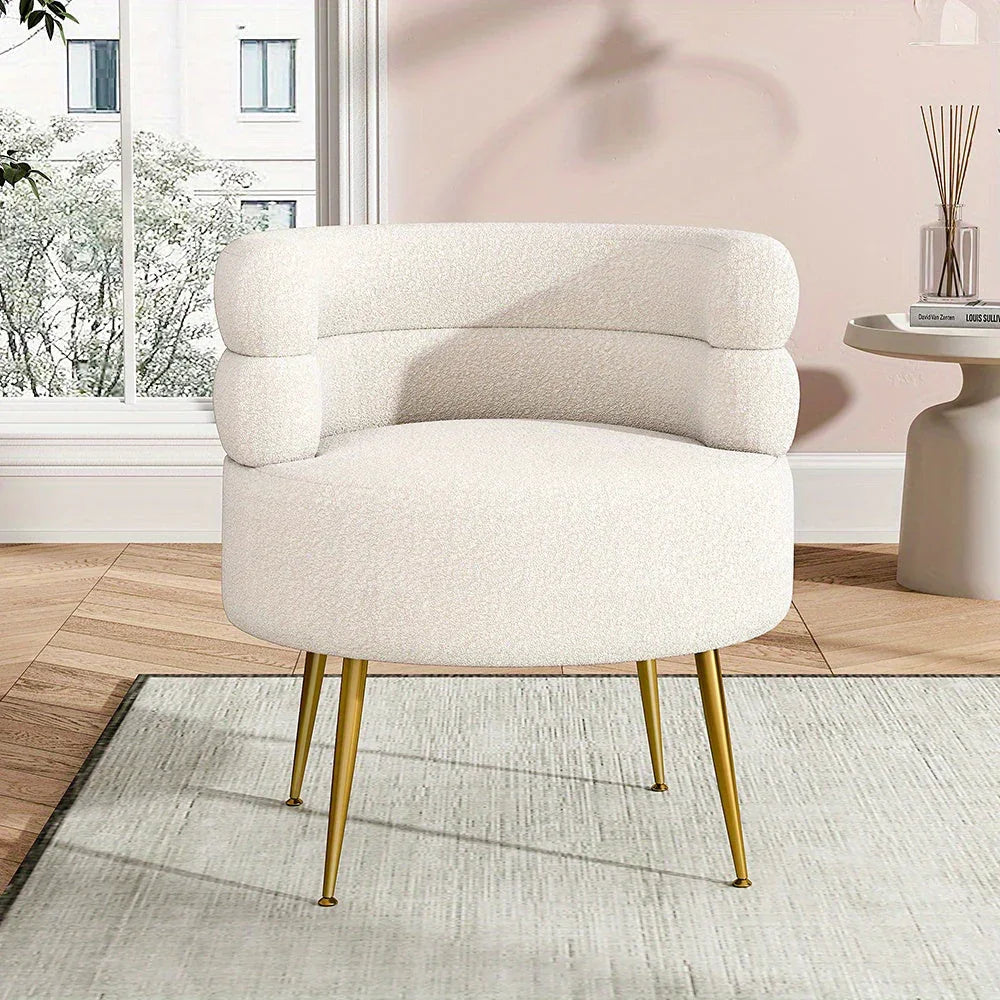 Modern Upholstered Single Sofa Armchair Living Room Bedroom Leisure Chair for Reading/ Coffee Chair, Soft Warm Teddy Fleece Accent Chair Occasional Chair Round Low Back Sofa Chair with Golden Metal Legs House Of Avana