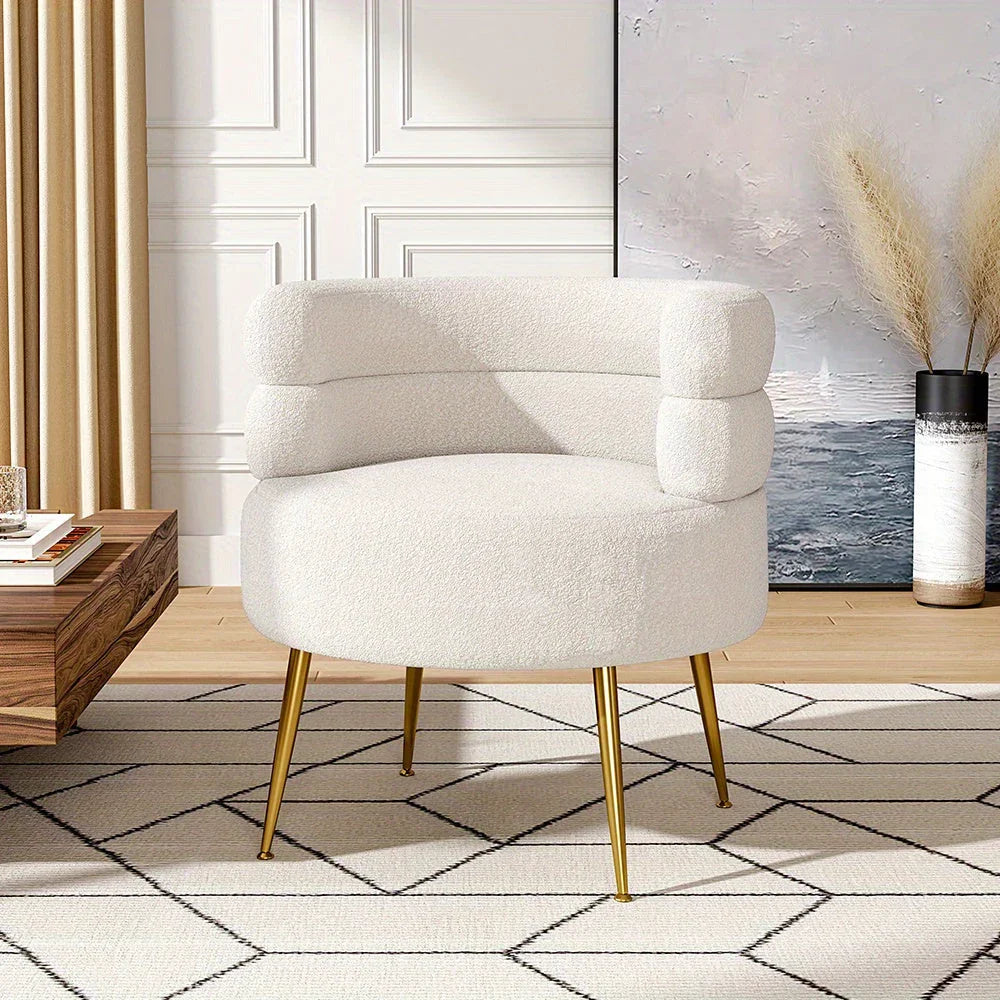 Modern Upholstered Single Sofa Armchair Living Room Bedroom Leisure Chair for Reading/ Coffee Chair, Soft Warm Teddy Fleece Accent Chair Occasional Chair Round Low Back Sofa Chair with Golden Metal Legs House Of Avana