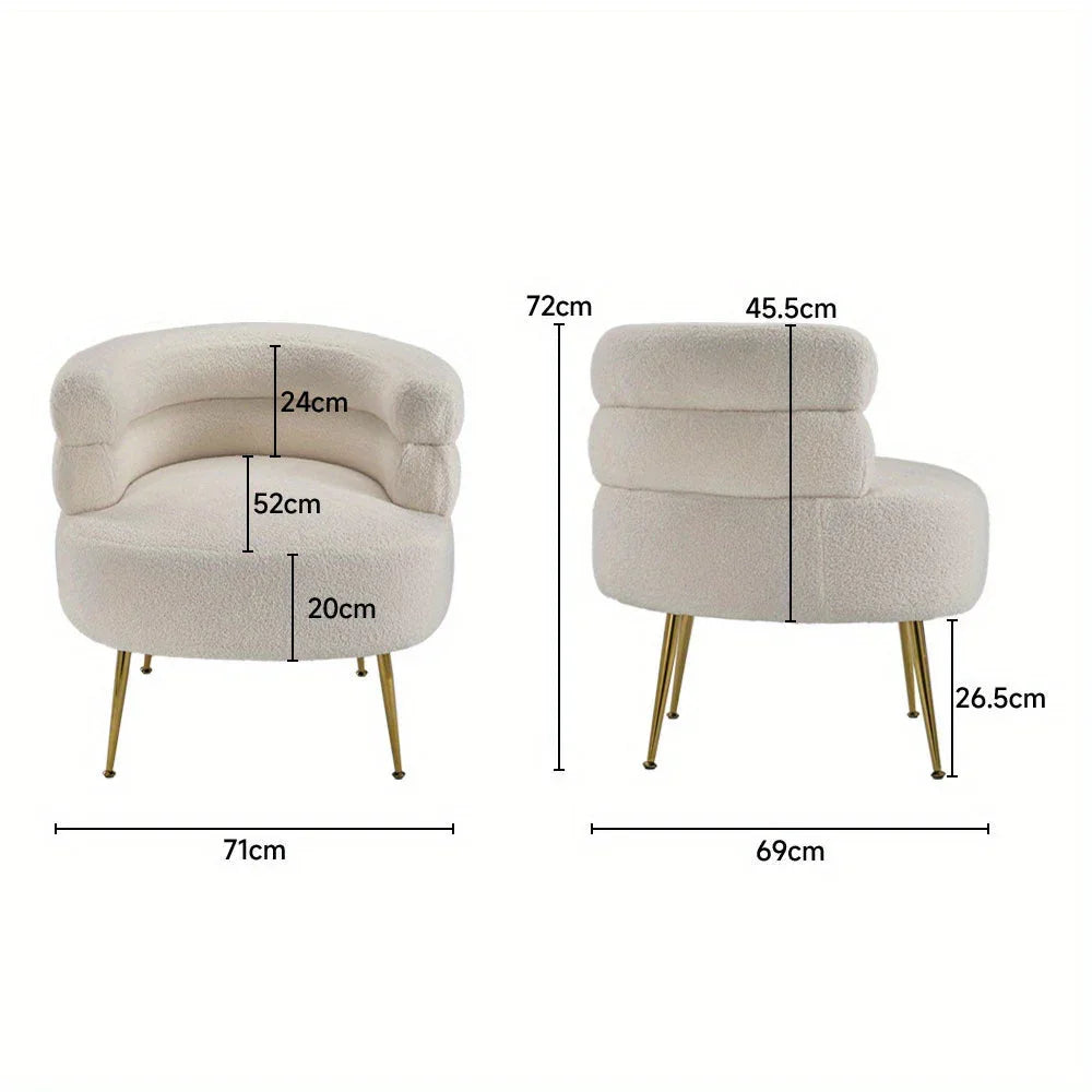 Modern Upholstered Single Sofa Armchair Living Room Bedroom Leisure Chair for Reading/ Coffee Chair, Soft Warm Teddy Fleece Accent Chair Occasional Chair Round Low Back Sofa Chair with Golden Metal Legs House Of Avana