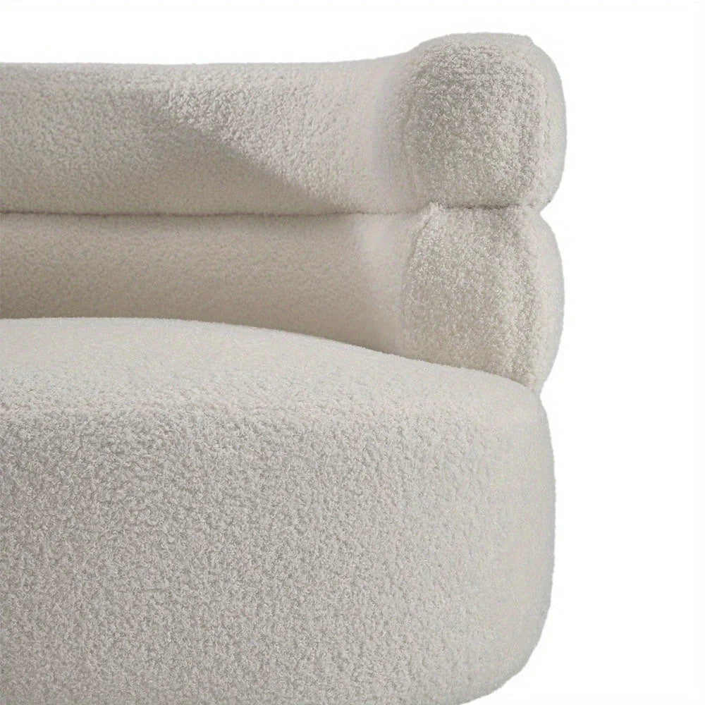 Modern Upholstered Single Sofa Armchair Living Room Bedroom Leisure Chair for Reading/ Coffee Chair, Soft Warm Teddy Fleece Accent Chair Occasional Chair Round Low Back Sofa Chair with Golden Metal Legs House Of Avana
