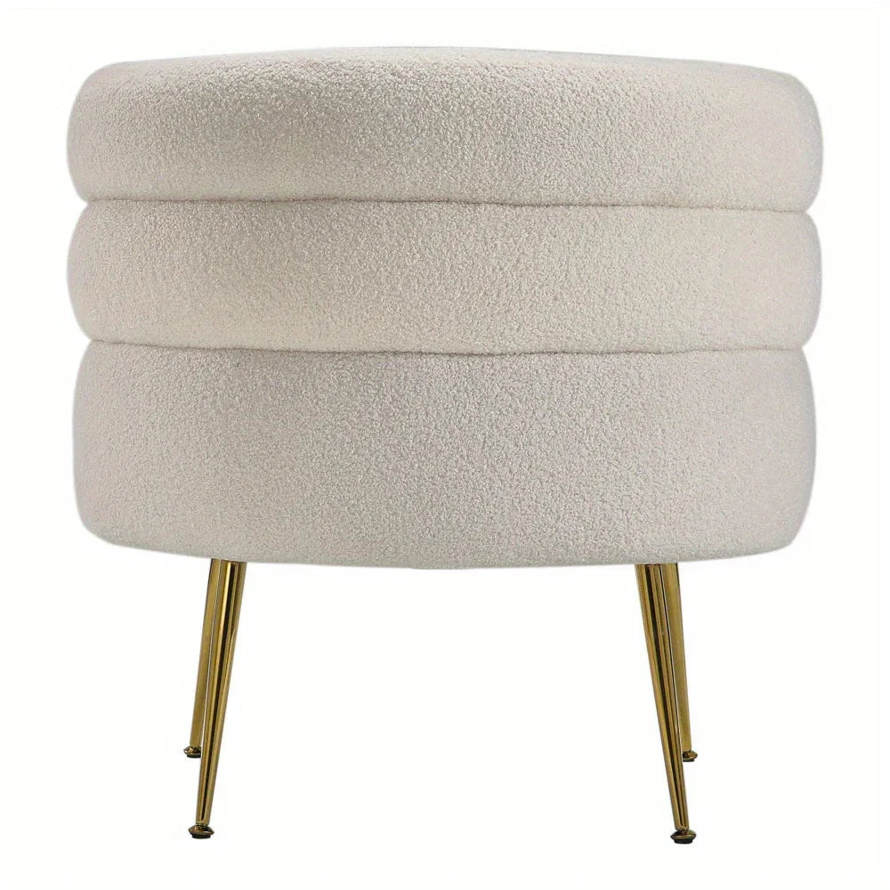 Modern Upholstered Single Sofa Armchair Living Room Bedroom Leisure Chair for Reading/ Coffee Chair, Soft Warm Teddy Fleece Accent Chair Occasional Chair Round Low Back Sofa Chair with Golden Metal Legs House Of Avana