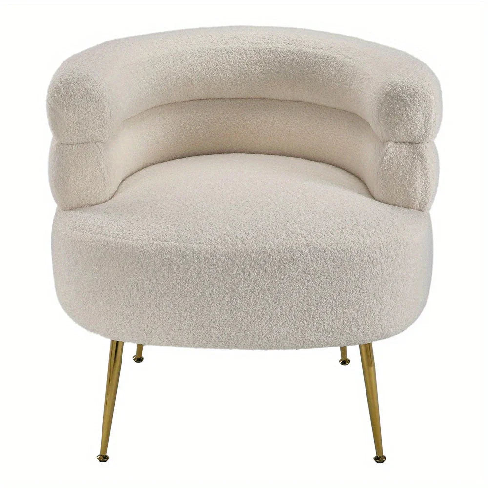 Modern Upholstered Single Sofa Armchair Living Room Bedroom Leisure Chair for Reading/ Coffee Chair, Soft Warm Teddy Fleece Accent Chair Occasional Chair Round Low Back Sofa Chair with Golden Metal Legs House Of Avana