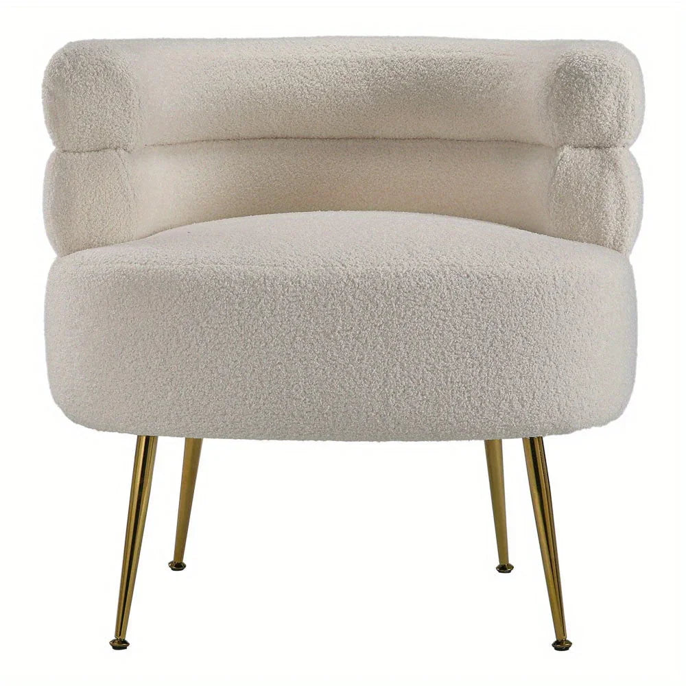 Modern Upholstered Single Sofa Armchair Living Room Bedroom Leisure Chair for Reading/ Coffee Chair, Soft Warm Teddy Fleece Accent Chair Occasional Chair Round Low Back Sofa Chair with Golden Metal Legs House Of Avana