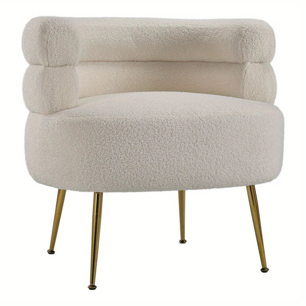 Modern Upholstered Single Sofa Armchair Living Room Bedroom Leisure Chair for Reading/ Coffee Chair, Soft Warm Teddy Fleece Accent Chair Occasional Chair Round Low Back Sofa Chair with Golden Metal Legs House Of Avana